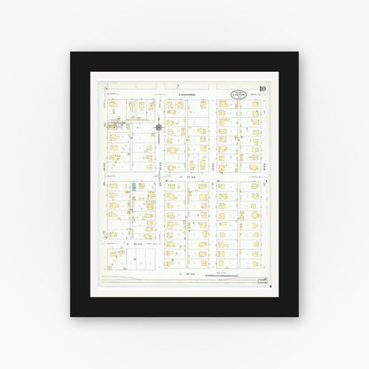 Old map wall art mockup — black gallery frame with white mat — Sanborn Fire Insurance Map from Linton, Greene County, Indiana (1910), Sheet #0010