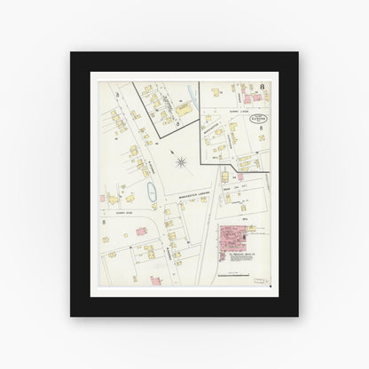Old map wall art mockup — black gallery frame with white mat — Sanborn Fire Insurance Map from Aurora, Dearborn County, Indiana (1897), Sheet #0008