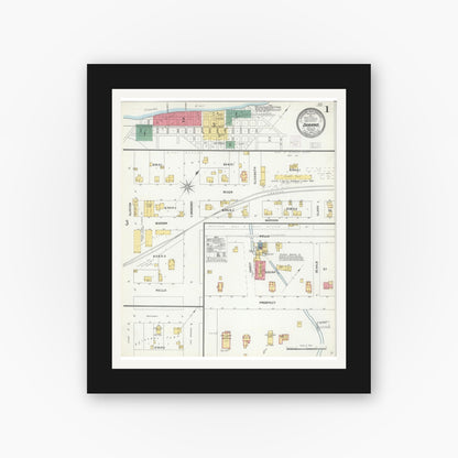 Old map wall art mockup — black gallery frame with white mat — Sanborn Fire Insurance Map from Durand, Pepin County, Wisconsin (1904) - Complete Map Set