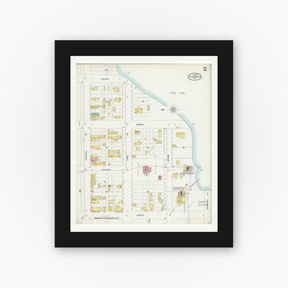 Old map wall art mockup — black gallery frame with white mat — Sanborn Fire Insurance Map from Florence, Florence County, Wisconsin (1898) - Complete Map Set