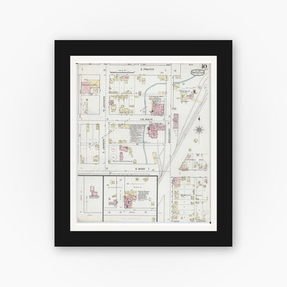 Old map wall art mockup — black gallery frame with white mat — Sanborn Fire Insurance Map from Decatur, Macon County, Illinois (1887), Sheet #0010