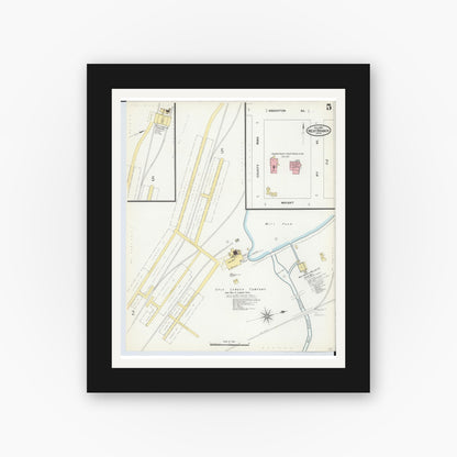 Old map wall art mockup — black gallery frame with white mat — Sanborn Fire Insurance Map from West Branch, Ogemaw County, Michigan (1904), Sheet #0005