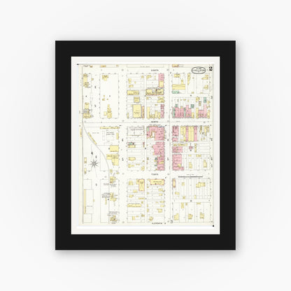 Old map wall art mockup — black gallery frame with white mat — Sanborn Fire Insurance Map from Sheldon, O'Brien County, Iowa (1896), Sheet #0002