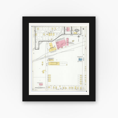 Old map wall art mockup — black gallery frame with white mat — Sanborn Fire Insurance Map from Ashland, Ashland County, Ohio (1919), Sheet #0006