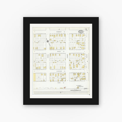 Old map wall art mockup — black gallery frame with white mat — Sanborn Fire Insurance Map from Electra, Wichita County, Texas (1919), Sheet #0007
