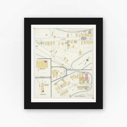 Old map wall art mockup — black gallery frame with white mat — Sanborn Fire Insurance Map from Warren, Trumbull County, Ohio (1915), Sheet #0022