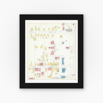Old map wall art mockup — black gallery frame with white mat — Sanborn Fire Insurance Map from Williamstown, Berkshire County, Massachusetts (1908), Sheet #0003
