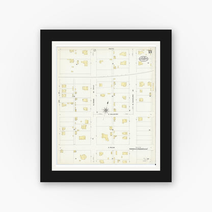 Old map wall art mockup — black gallery frame with white mat — Sanborn Fire Insurance Map from Sherman, Grayson County, Texas (1908), Sheet #0013