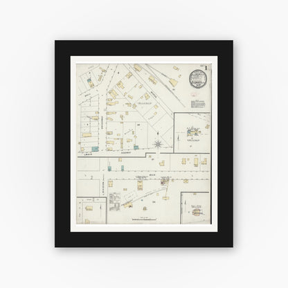 Old map wall art mockup — black gallery frame with white mat — Sanborn Fire Insurance Map from Ellsworth, Pierce County, Wisconsin (1894) - Complete Map Set