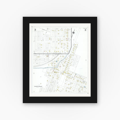 Old map wall art mockup — black gallery frame with white mat — Sanborn Fire Insurance Map from Butler, Richland County, Ohio (1950), Sheet #0003