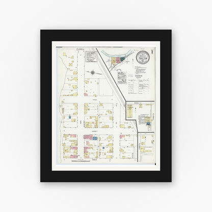 Old map wall art mockup — black gallery frame with white mat — Sanborn Fire Insurance Map from Piketon, Pike County, Ohio (1921), Sheet #0001