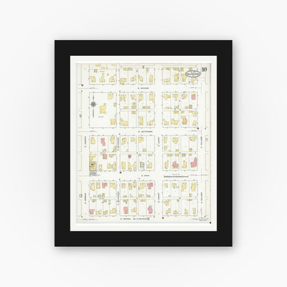 Old map wall art mockup — black gallery frame with white mat — Sanborn Fire Insurance Map from Valparaiso, Porter County, Indiana (1910), Sheet #0010
