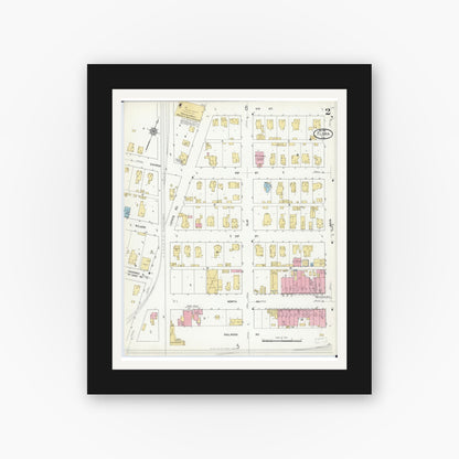 Old map wall art mockup — black gallery frame with white mat — Sanborn Fire Insurance Map from Flora, Clay County, Illinois (1912), Sheet #0002