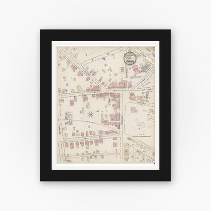 Old map wall art mockup — black gallery frame with white mat — Sanborn Fire Insurance Map from Oxford, Chester County, Pennsylvania (1886), Sheet #0001