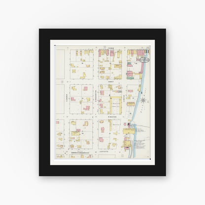 Old map wall art mockup — black gallery frame with white mat — Sanborn Fire Insurance Map from Watertown, Jefferson County, Wisconsin (1895), Sheet #0011