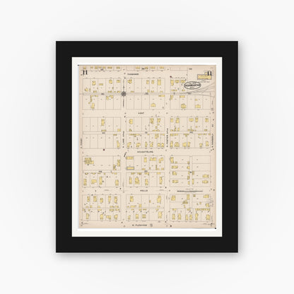 Old map wall art mockup — black gallery frame with white mat — Sanborn Fire Insurance Map from Iron Mountain, Dickinson County, Michigan (1923), Sheet #0011