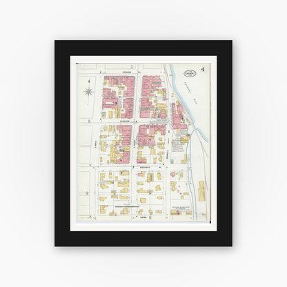 Old map wall art mockup — black gallery frame with white mat — Sanborn Fire Insurance Map from Fremont, Sandusky County, Ohio (1899), Sheet #0004