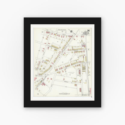 Old map wall art mockup — black gallery frame with white mat — Sanborn Fire Insurance Map from Hanover, York County, Pennsylvania (1917), Sheet #0016