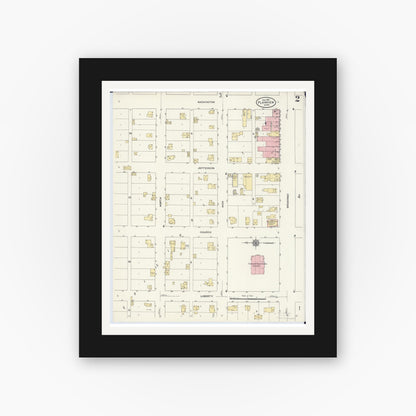 Old map wall art mockup — black gallery frame with white mat — Sanborn Fire Insurance Map from Plainview, Wabasha County, Minnesota (1910), Sheet #0002