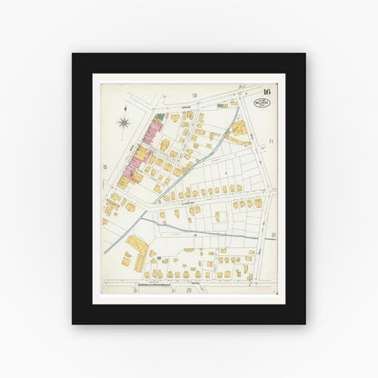 Old map wall art mockup — black gallery frame with white mat — Sanborn Fire Insurance Map from Melrose, Middlesex County, Massachusetts (1903), Sheet #0016