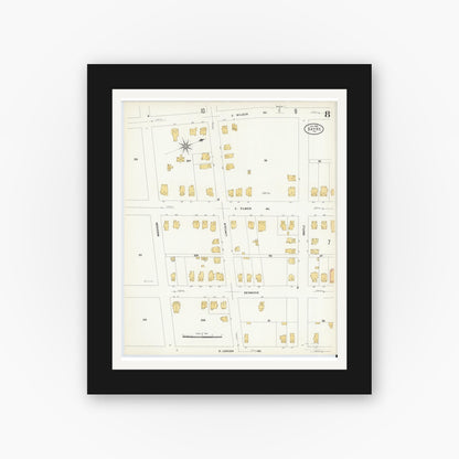 Old map wall art mockup — black gallery frame with white mat — Sanborn Fire Insurance Map from Sayre, Bradford County, Pennsylvania (1909), Sheet #0008