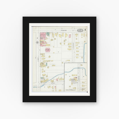 Old map wall art mockup — black gallery frame with white mat — Sanborn Fire Insurance Map from Oberlin, Lorain County, Ohio (1893), Sheet #0004
