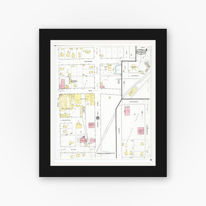 Old map wall art mockup — black gallery frame with white mat — Sanborn Fire Insurance Map from Bedford, Taylor County, Iowa (1918), Sheet #0004