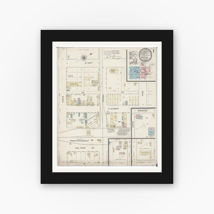 Old map wall art mockup — black gallery frame with white mat — Sanborn Fire Insurance Map from Paxton, Ford County, Illinois (1887) - Complete Map Set