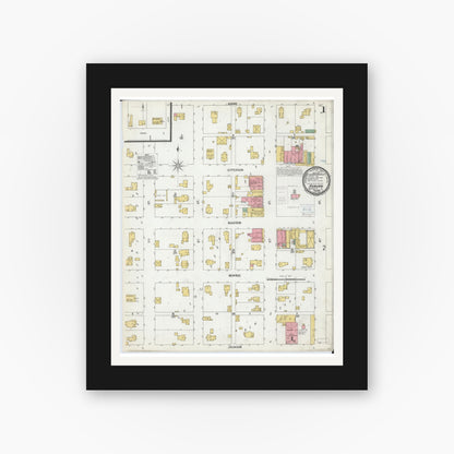 Old map wall art mockup — black gallery frame with white mat — Sanborn Fire Insurance Map from Auburn, Sangamon County, Illinois (1900) - Complete Map Set