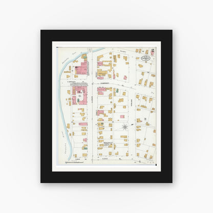 Old map wall art mockup — black gallery frame with white mat — Sanborn Fire Insurance Map from Fremont, Sandusky County, Ohio (1899), Sheet #0002