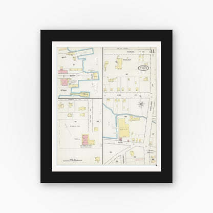 Old map wall art mockup — black gallery frame with white mat — Sanborn Fire Insurance Map from Nyack, Rockland County, New York. (1892), Sheet #0011