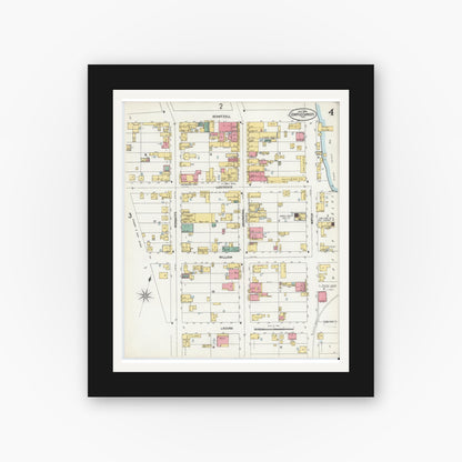 Old map wall art mockup — black gallery frame with white mat — Sanborn Fire Insurance Map from Corpus Christi, Nueces County, Texas (1900), Sheet #0004