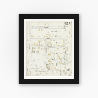 Old map wall art mockup — black gallery frame with white mat — Sanborn Fire Insurance Map from Natick, Middlesex County, Massachusetts (1888), Sheet #0003