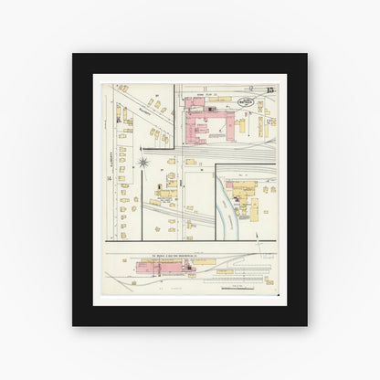 Old map wall art mockup — black gallery frame with white mat — Sanborn Fire Insurance Map from Batavia, Genesee County, New York (1901), Sheet #0015