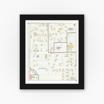 Old map wall art mockup — black gallery frame with white mat — Sanborn Fire Insurance Map from Centerburg, Knox County, Ohio (1900), Sheet #0002
