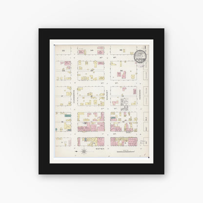 Old map wall art mockup — black gallery frame with white mat — Sanborn Fire Insurance Map from Glasgow, Howard County, Missouri (1885) - Complete Map Set