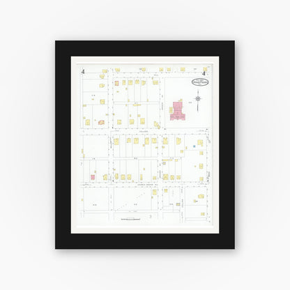 Old map wall art mockup — black gallery frame with white mat — Sanborn Fire Insurance Map from Grand Prairie, Dallas County, Texas (1929), Sheet #0004