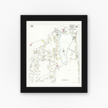 Old map wall art mockup — black gallery frame with white mat — Sanborn Fire Insurance Map from Athol, Worcester County, Massachusetts (1936), Sheet #0023