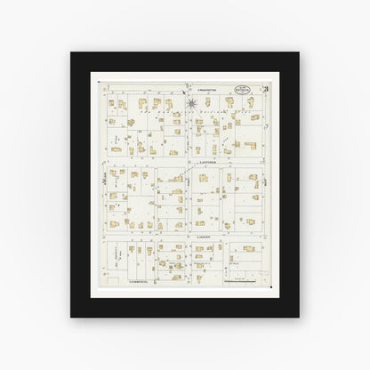 Old map wall art mockup — black gallery frame with white mat — Sanborn Fire Insurance Map from Batavia, Kane County, Illinois (1897), Sheet #0003