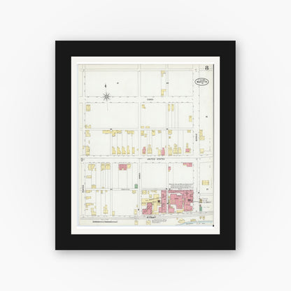 Old map wall art mockup — black gallery frame with white mat — Sanborn Fire Insurance Map from Marietta, Lancaster County, Pennsylvania (1899), Sheet #0008