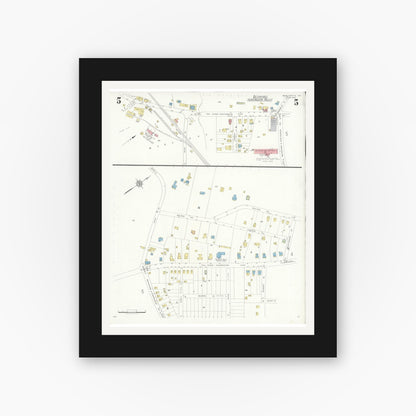 Old map wall art mockup — black gallery frame with white mat — Sanborn Fire Insurance Map from Bryn Athyn, Montgomery County, Pennsylvania (1933), Sheet #0005