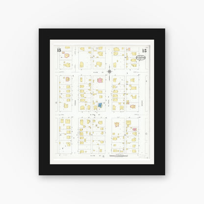 Old map wall art mockup — black gallery frame with white mat — Sanborn Fire Insurance Map from Plainview, Hale County, Texas (1927), Sheet #0015