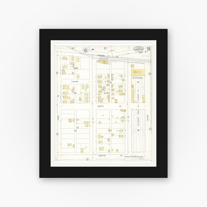 Old map wall art mockup — black gallery frame with white mat — Sanborn Fire Insurance Map from Long Beach, Los Angeles County, California (1905), Sheet #0011