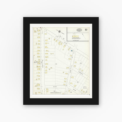 Old map wall art mockup — black gallery frame with white mat — Sanborn Fire Insurance Map from Oneida, Madison County, New York (1914), Sheet #0012