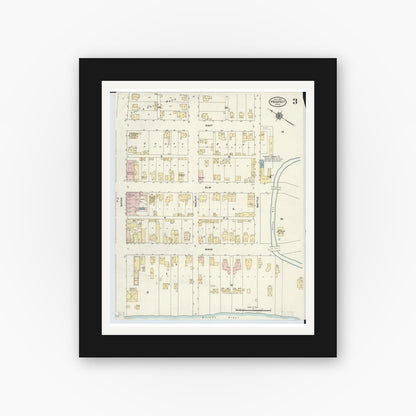 Old map wall art mockup — black gallery frame with white mat — Sanborn Fire Insurance Map from Prospect, Marion County, Ohio (1910), Sheet #0003