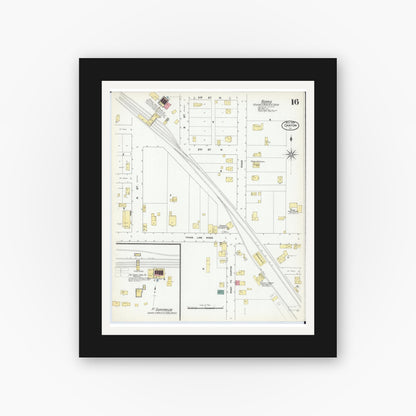 Old map wall art mockup — black gallery frame with white mat — Sanborn Fire Insurance Map from Canton, Fulton County, Illinois (1909), Sheet #0016
