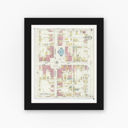 Old map wall art mockup — black gallery frame with white mat — Sanborn Fire Insurance Map from New Philadelphia, Tuscarawas County, Ohio (1896), Sheet #0004