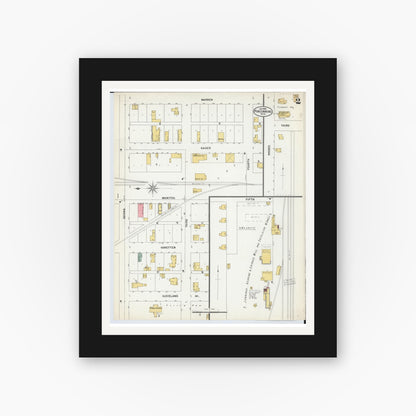 Old map wall art mockup — black gallery frame with white mat — Sanborn Fire Insurance Map from Pinconning, Bay County, Michigan (1900), Sheet #0002