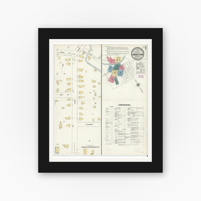 Old map wall art mockup — black gallery frame with white mat — Sanborn Fire Insurance Map from Cambridge Springs, Crawford County, Pennsylvania (1911) - Complete Map Set