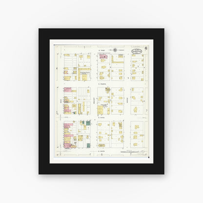 Old map wall art mockup — black gallery frame with white mat — Sanborn Fire Insurance Map from Sleepy Eye, Brown County, Minnesota (1909), Sheet #0006
